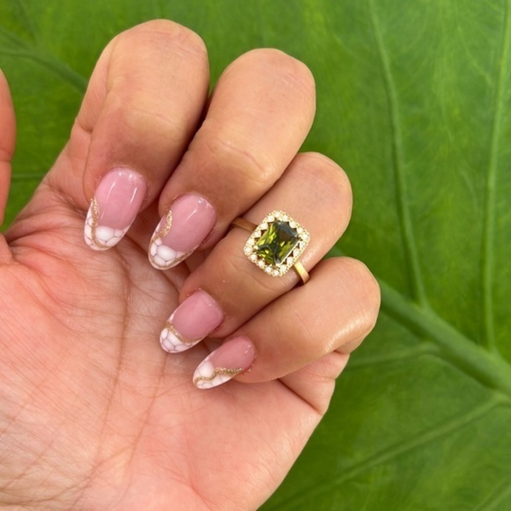 14K Yellow Gold Green Emerald cut Engagement Ring